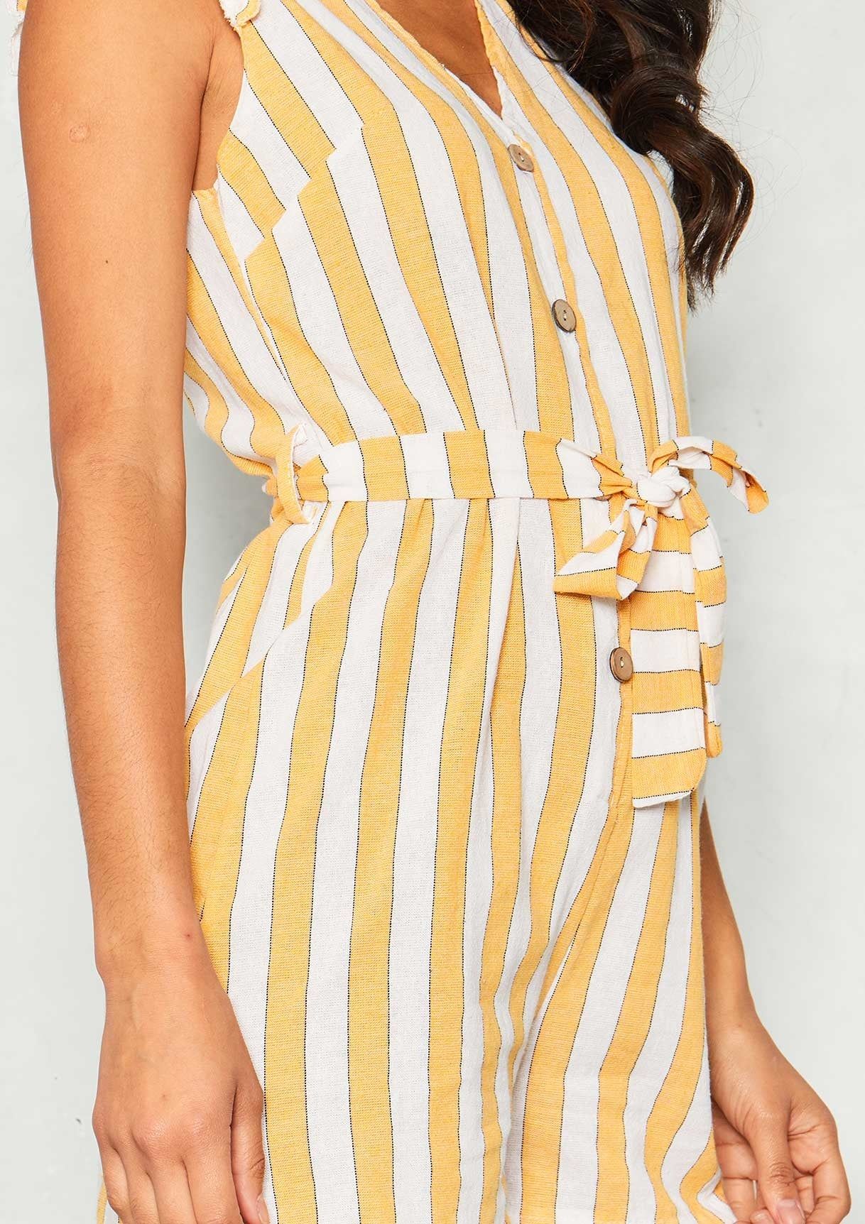 Renea Yellow Stripe Belted Button Playsuit sold by Missy Empire product image thumbnail 3
