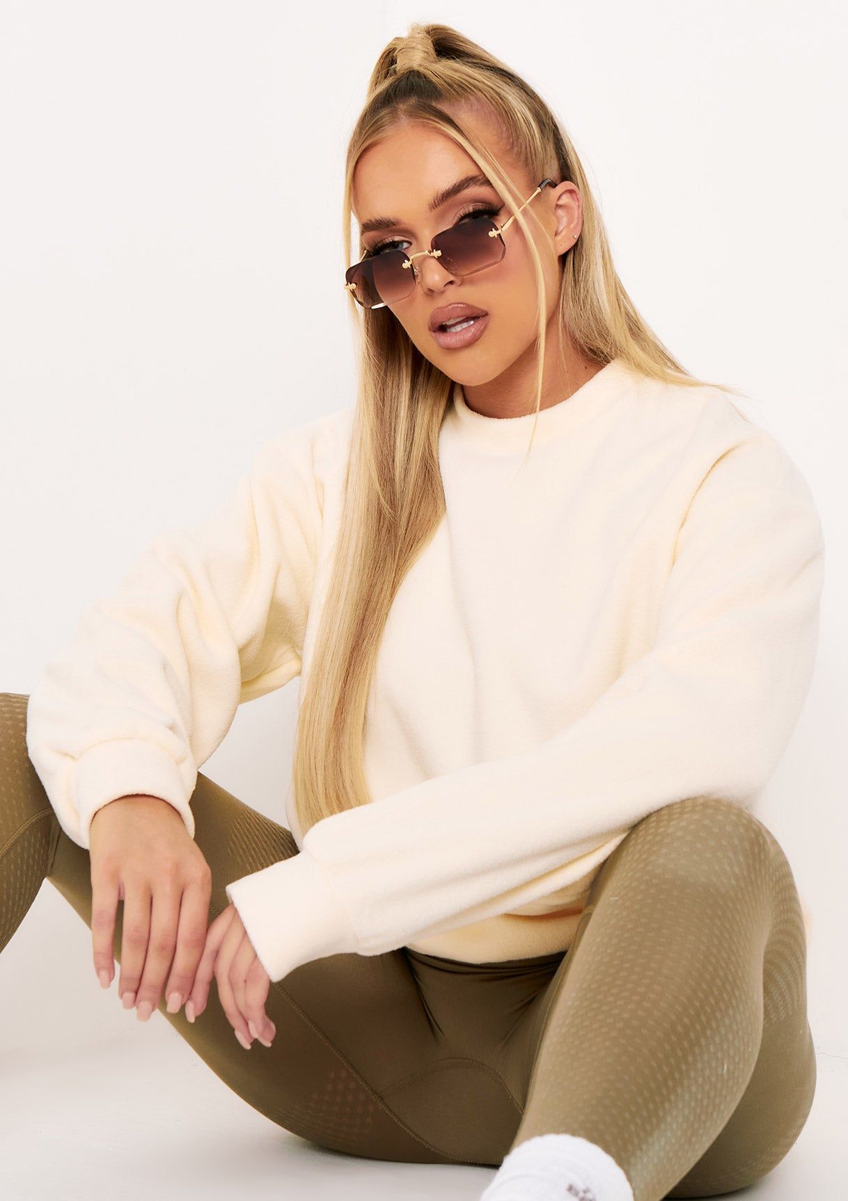 Erin Cream Fleece Oversized Sweatshirt sold by Missy Empire