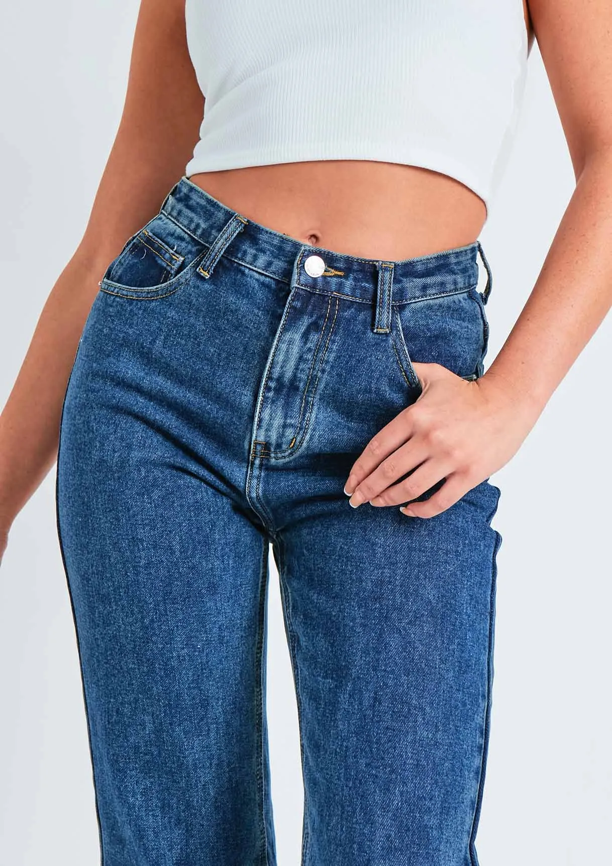 Perrie Dark Blue Denim Straight Leg Split Detail Jeans sold by Missy Empire product image thumbnail 4