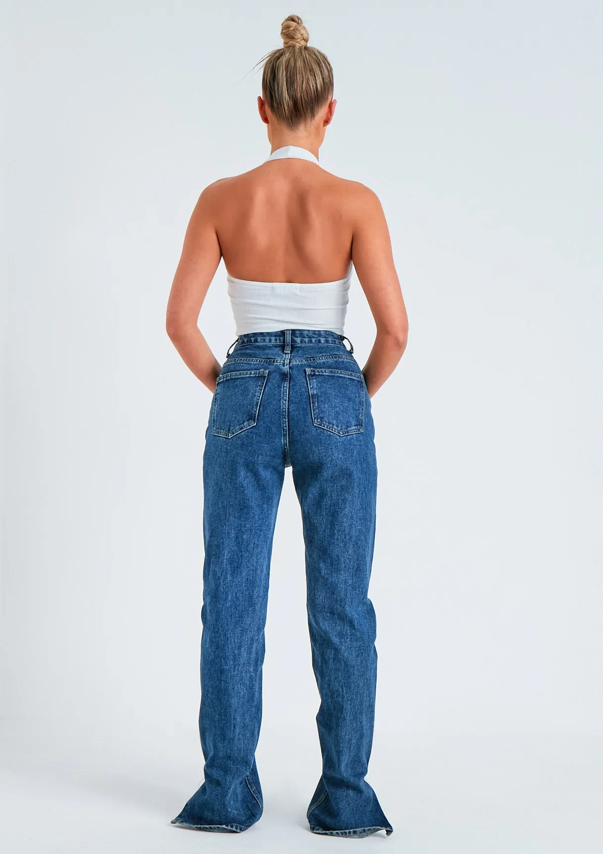 Perrie Dark Blue Denim Straight Leg Split Detail Jeans sold by Missy Empire product image thumbnail 5