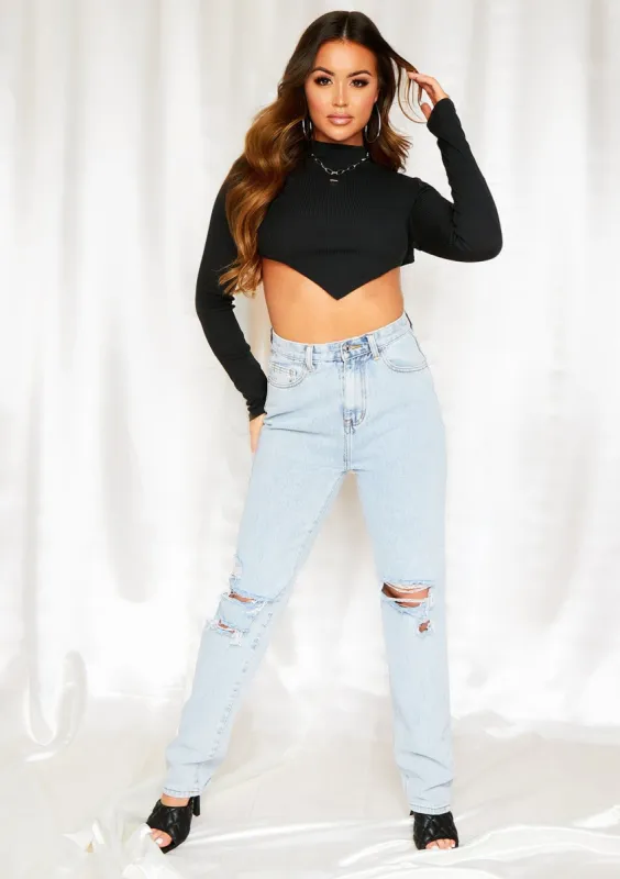 Sienna Denim Ripped Knee Straight Leg Jeans sold by Missy Empire