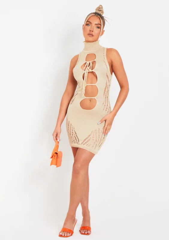 Naya Beige Cut Out Laddered Mini Dress sold by Missy Empire