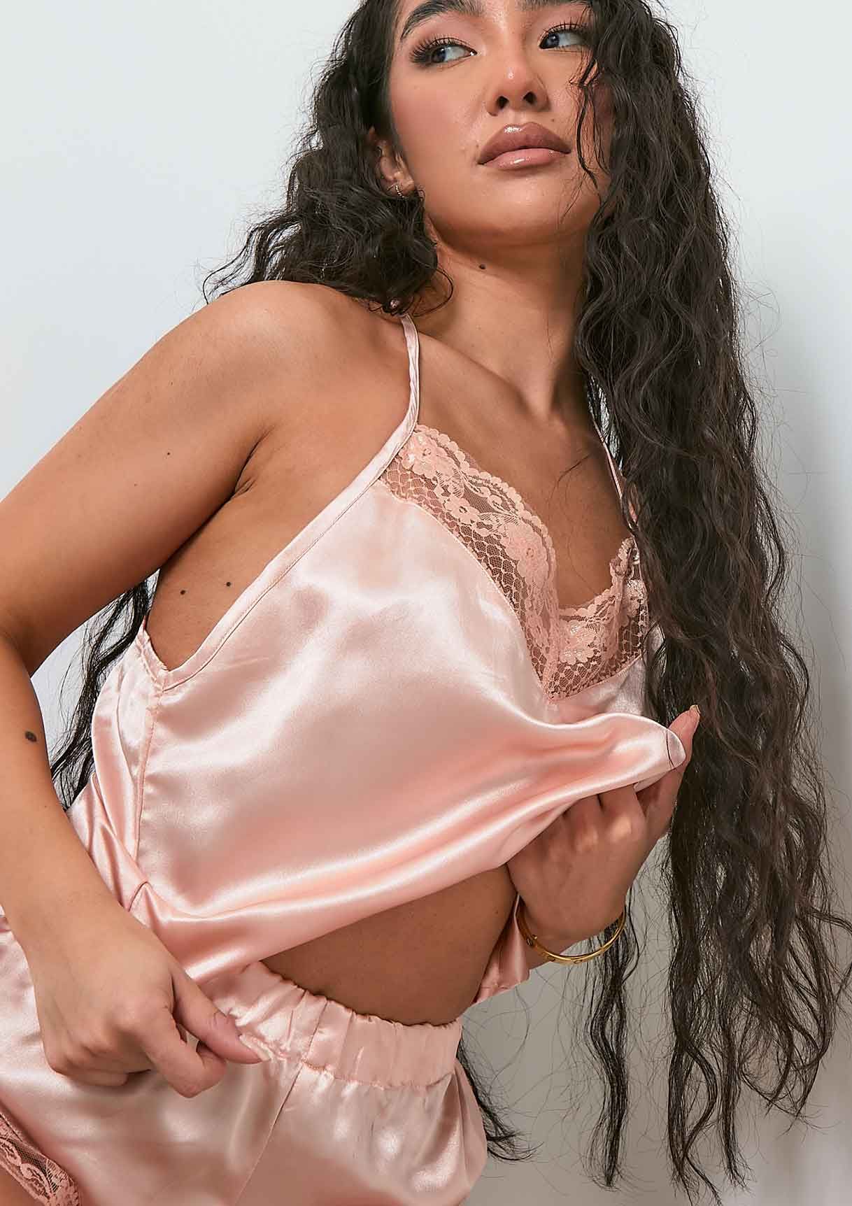 Fia Pale Pink Satin Lace Pyjama Set sold by Missy Empire product image thumbnail 4