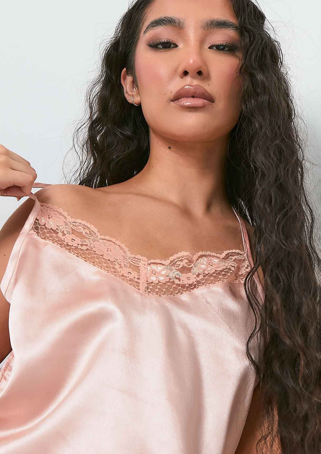 Fia Pale Pink Satin Lace Pyjama Set sold by Missy Empire product image thumbnail 2