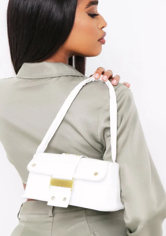 Carla White Shoulder Bag with Gold Buckle Detail sold by Missy Empire
