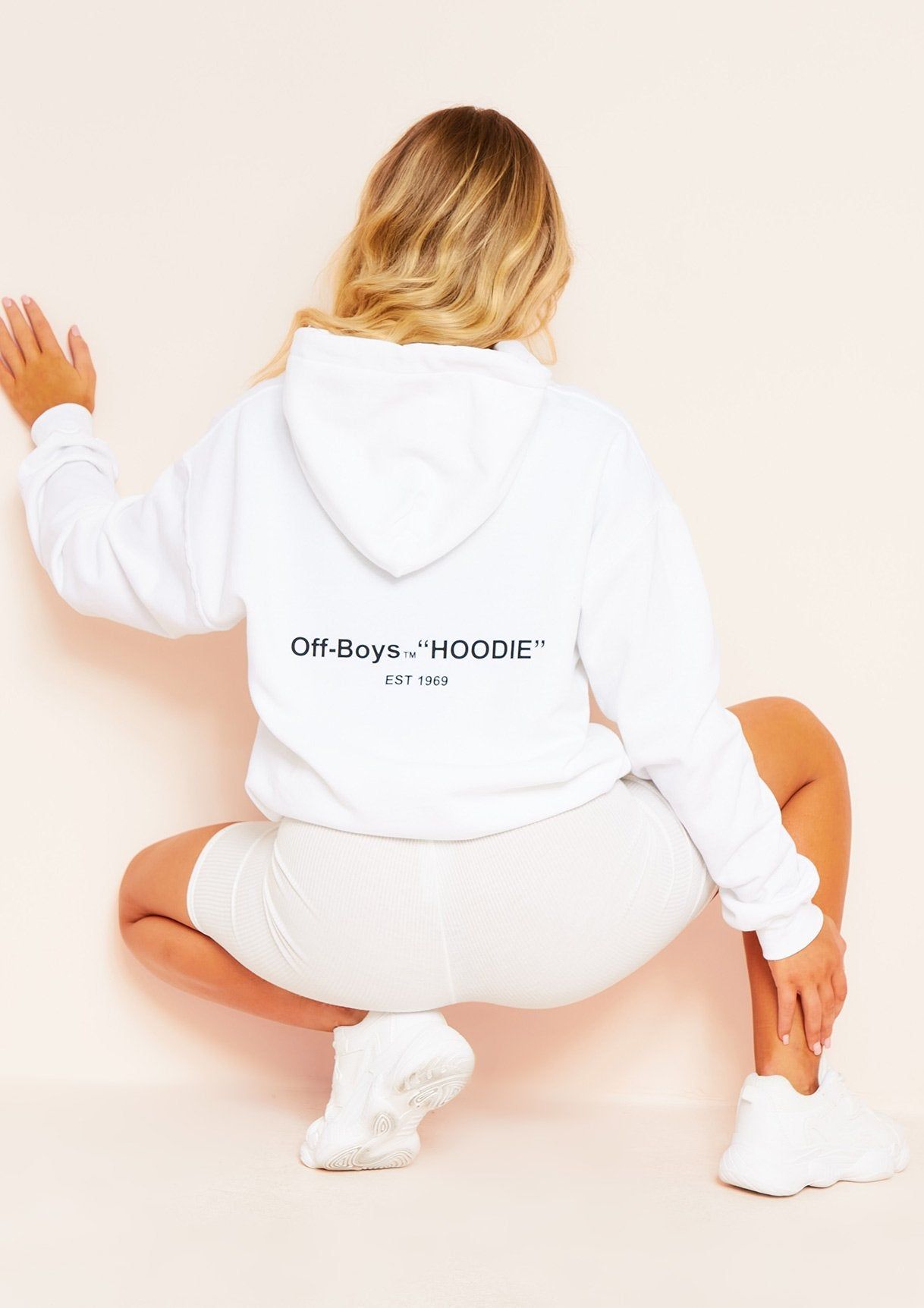 Rachele White Oversized Off-Boys Slogan Hoodie sold by Missy Empire