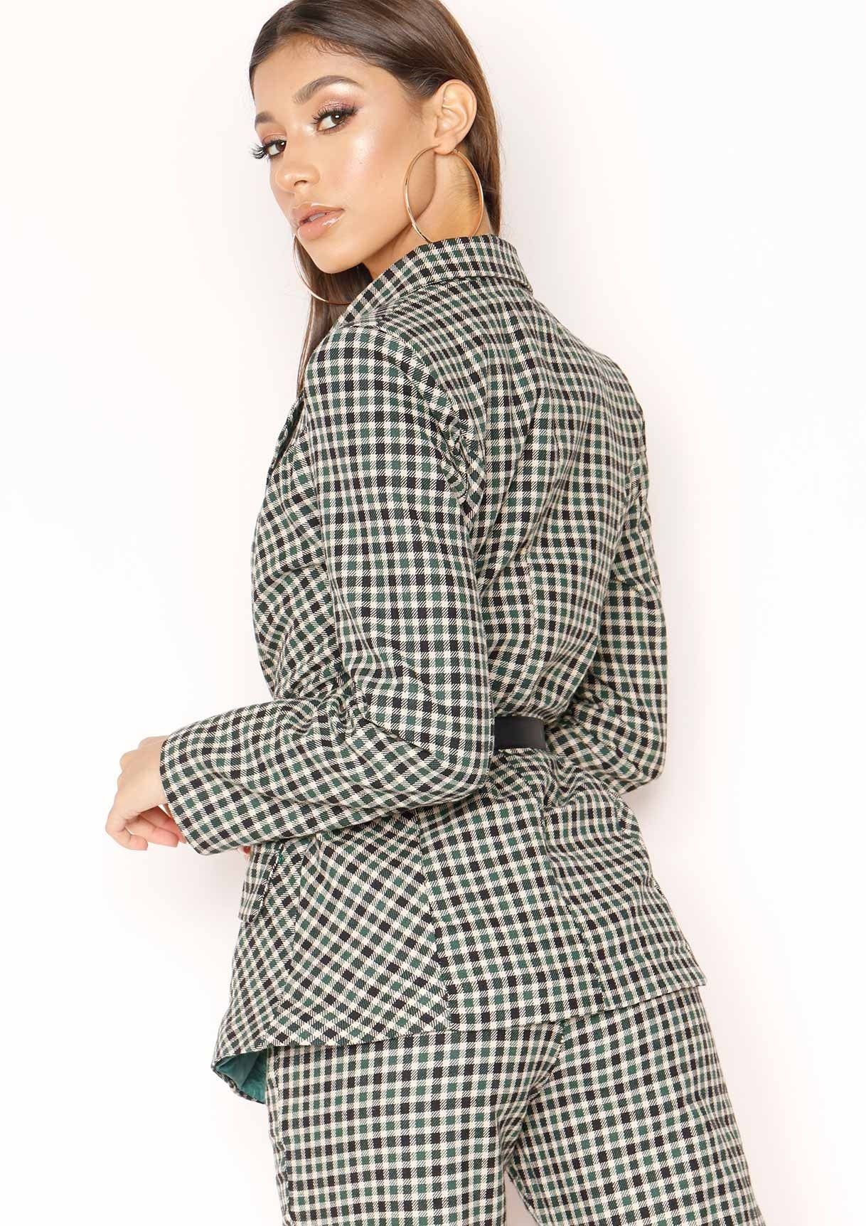 Alanis Green Checked Belted Blazer sold by Missy Empire product image thumbnail 2