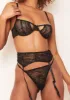Raina Black 3 Piece Lace Cut-Out Suspender Lingerie Set sold by Missy Empire