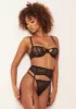 Raina Black 3 Piece Lace Cut-Out Suspender Lingerie Set sold by Missy Empire