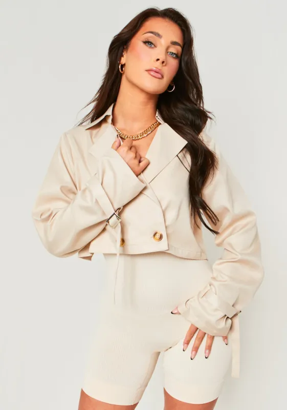 Vera Stone Oversized Cropped Trench sold by Missy Empire