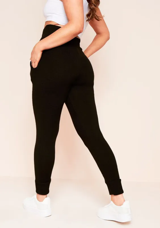 Jenniya Black Knitted Jogger Bottoms sold by Missy Empire