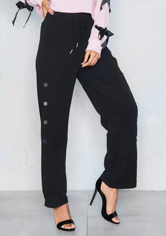 Chantelle Black Button Detail Trousers sold by Missy Empire