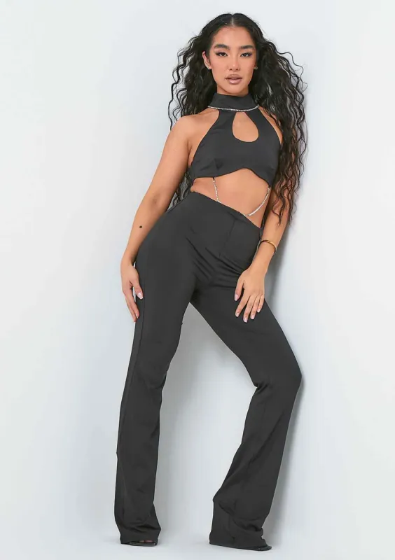 Daniella Black Diamante High Neck Jumpsuit sold by Missy Empire