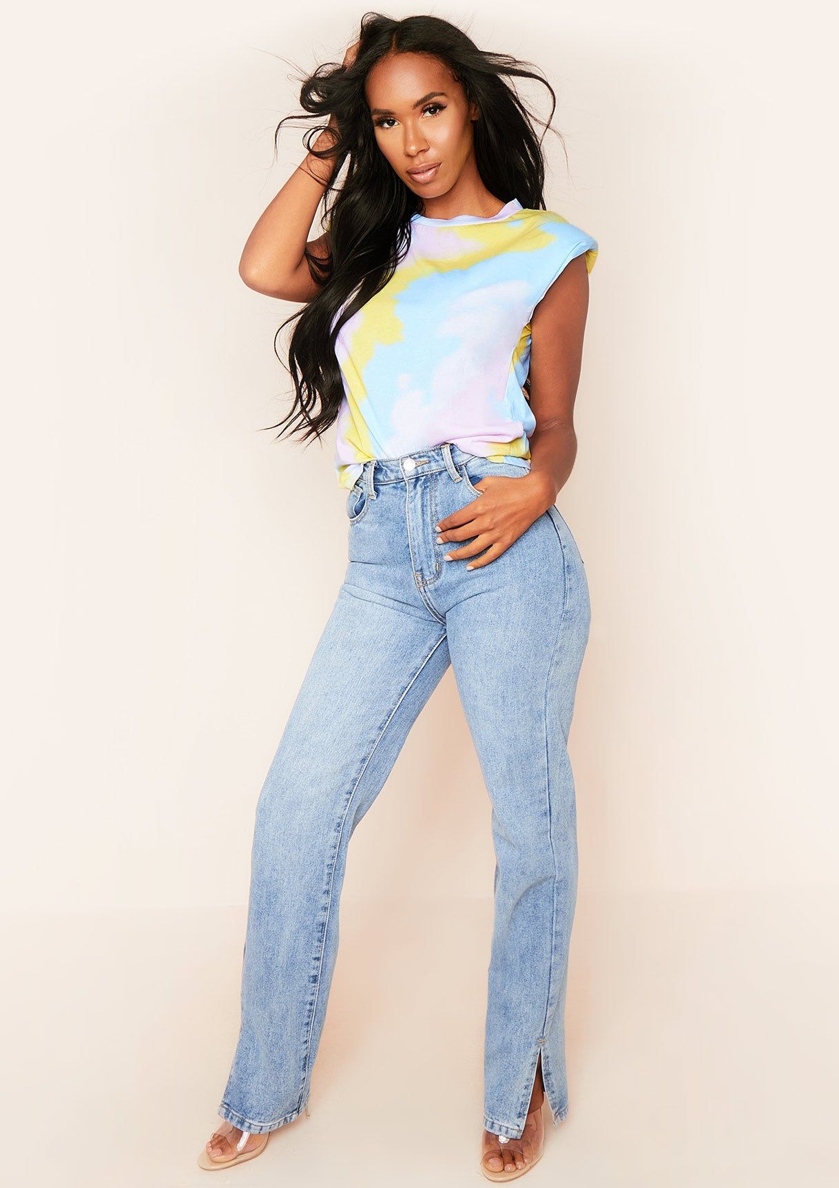 Eva Blue Padded Shoulder Tie Dye T-Shirt sold by Missy Empire product image thumbnail 2