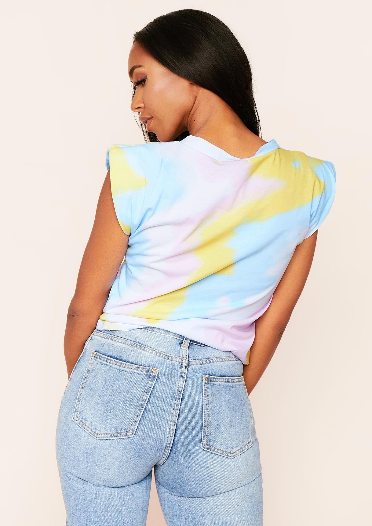Eva Blue Padded Shoulder Tie Dye T-Shirt sold by Missy Empire product image thumbnail 4