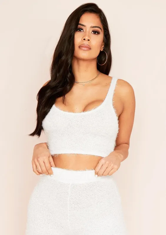Siyanah White Fluffy Knit Vest Crop Top sold by Missy Empire
