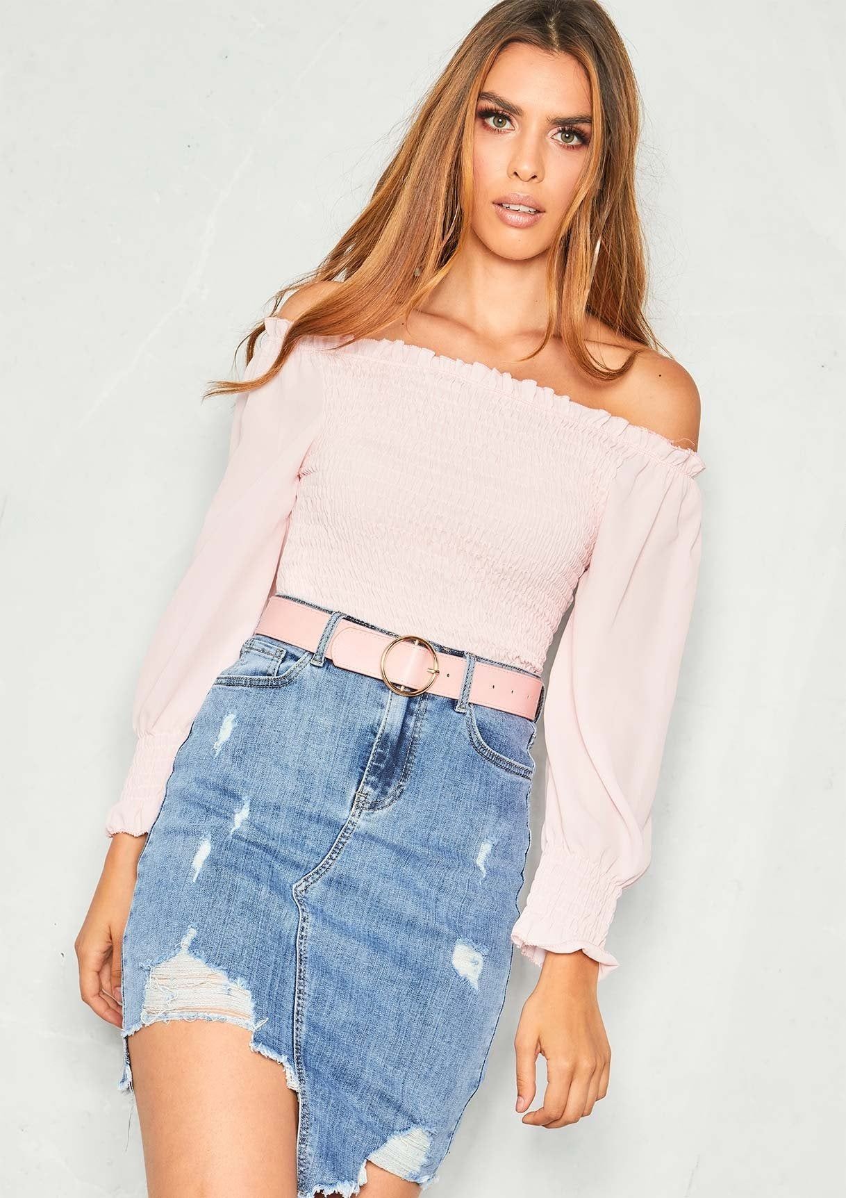 Talia Pink Bardot Chiffon Smock Top sold by Missy Empire
