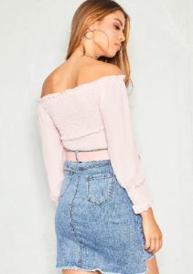 Talia Pink Bardot Chiffon Smock Top sold by Missy Empire