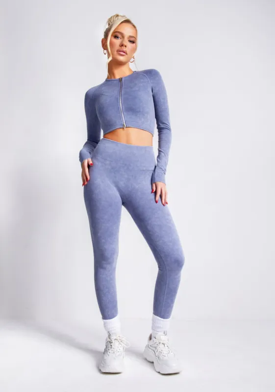 Nyla Blue Acid Wash Seamless Active Sport Leggings made by Missy Empire