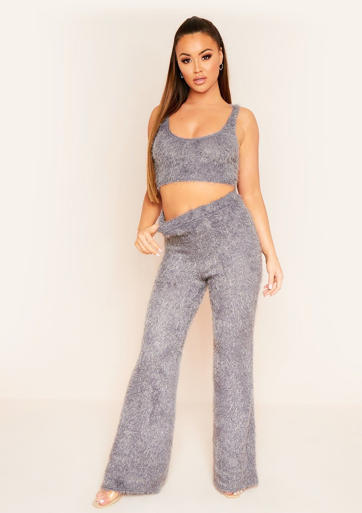 Siyanah Grey Fluffy Knit Vest Crop Top sold by Missy Empire product image thumbnail 2