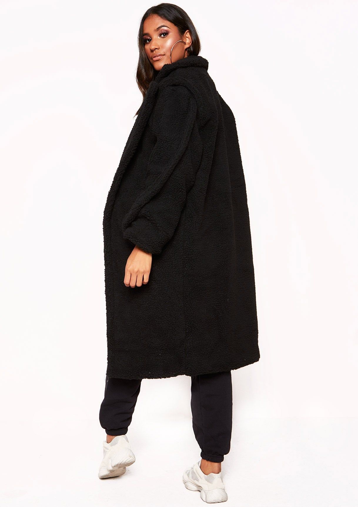 Han Black Teddy Borg Longline Coat sold by Missy Empire product image thumbnail 2