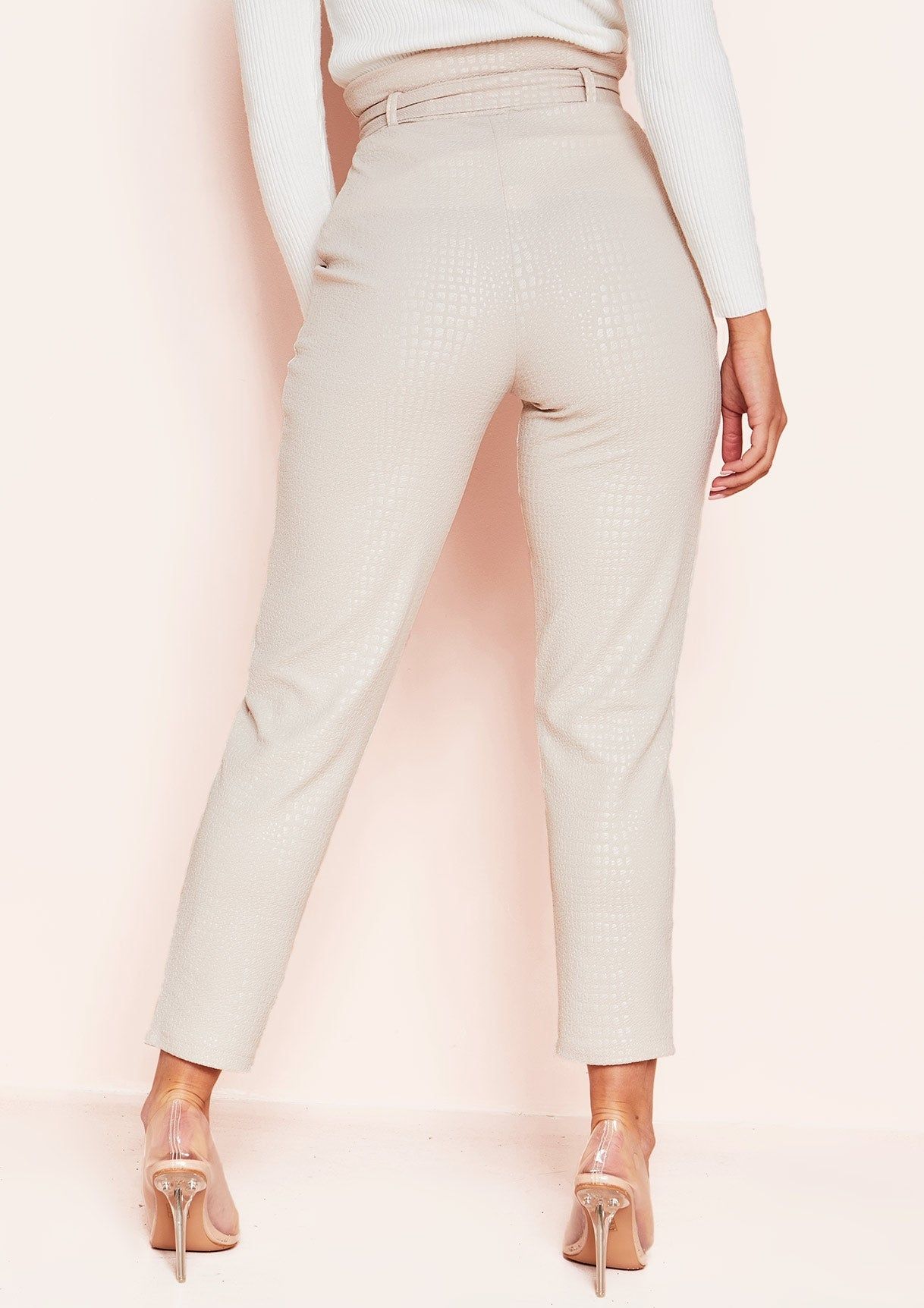 Jade Beige Snake Print Belted Skinny Trousers sold by Missy Empire product image thumbnail 3