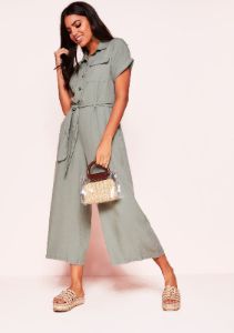 Abigail Khaki Button Belted Culotte Jumpsuit sold by Missy Empire