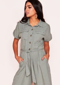 Abigail Khaki Button Belted Culotte Jumpsuit sold by Missy Empire