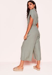 Abigail Khaki Button Belted Culotte Jumpsuit sold by Missy Empire