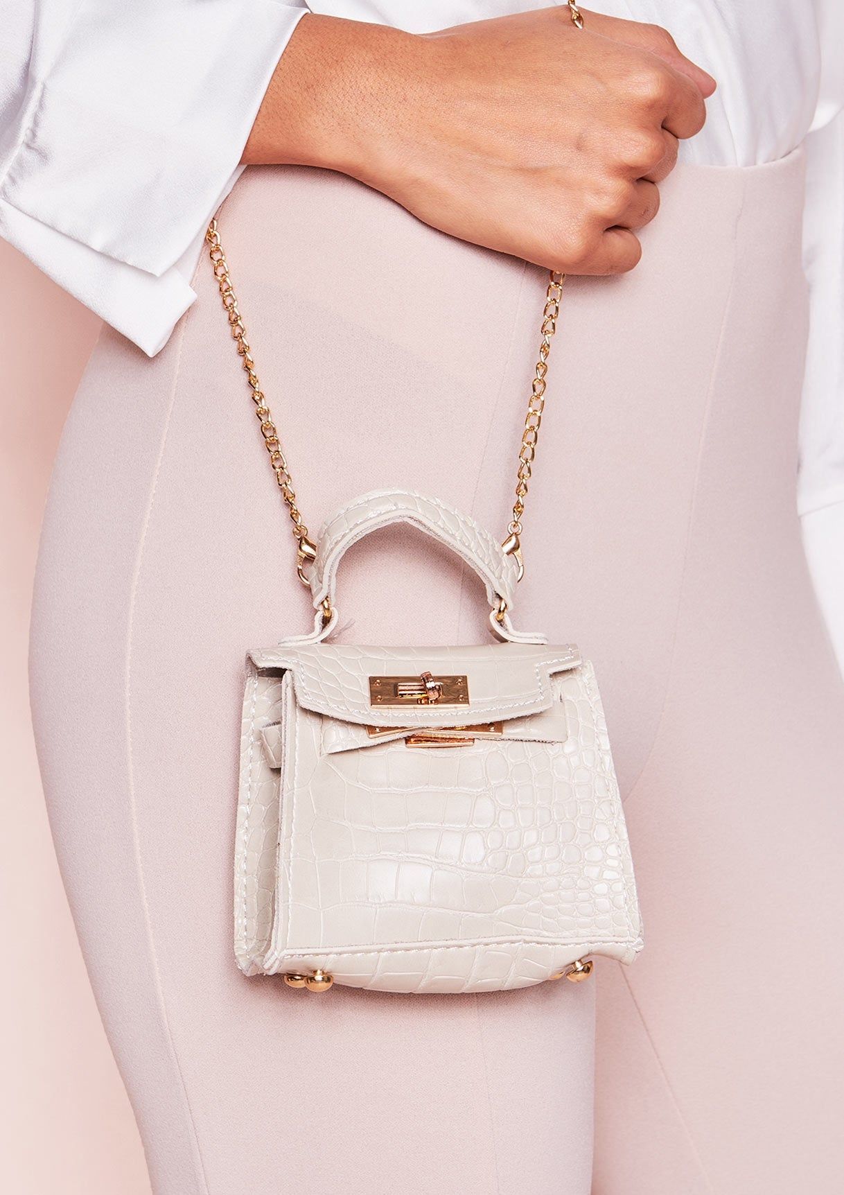 Sasha Beige Croc Print Mini Chain Bag sold by Missy Empire product image thumbnail 3