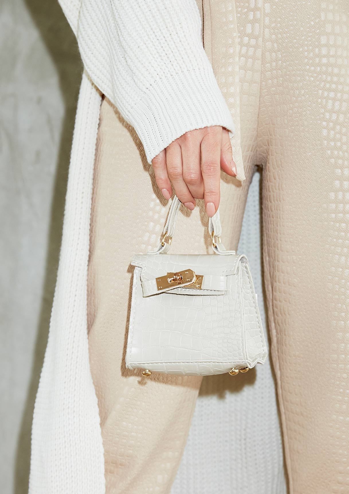 Sasha Beige Croc Print Mini Chain Bag sold by Missy Empire product image thumbnail 4