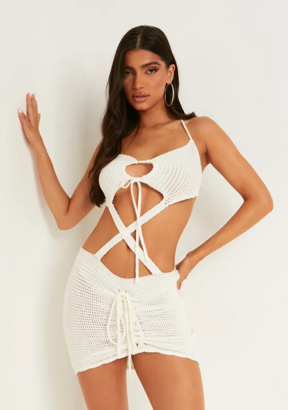 Fia Off White Knitted Cut Out Halter Mini Dress sold by Missy Empire
