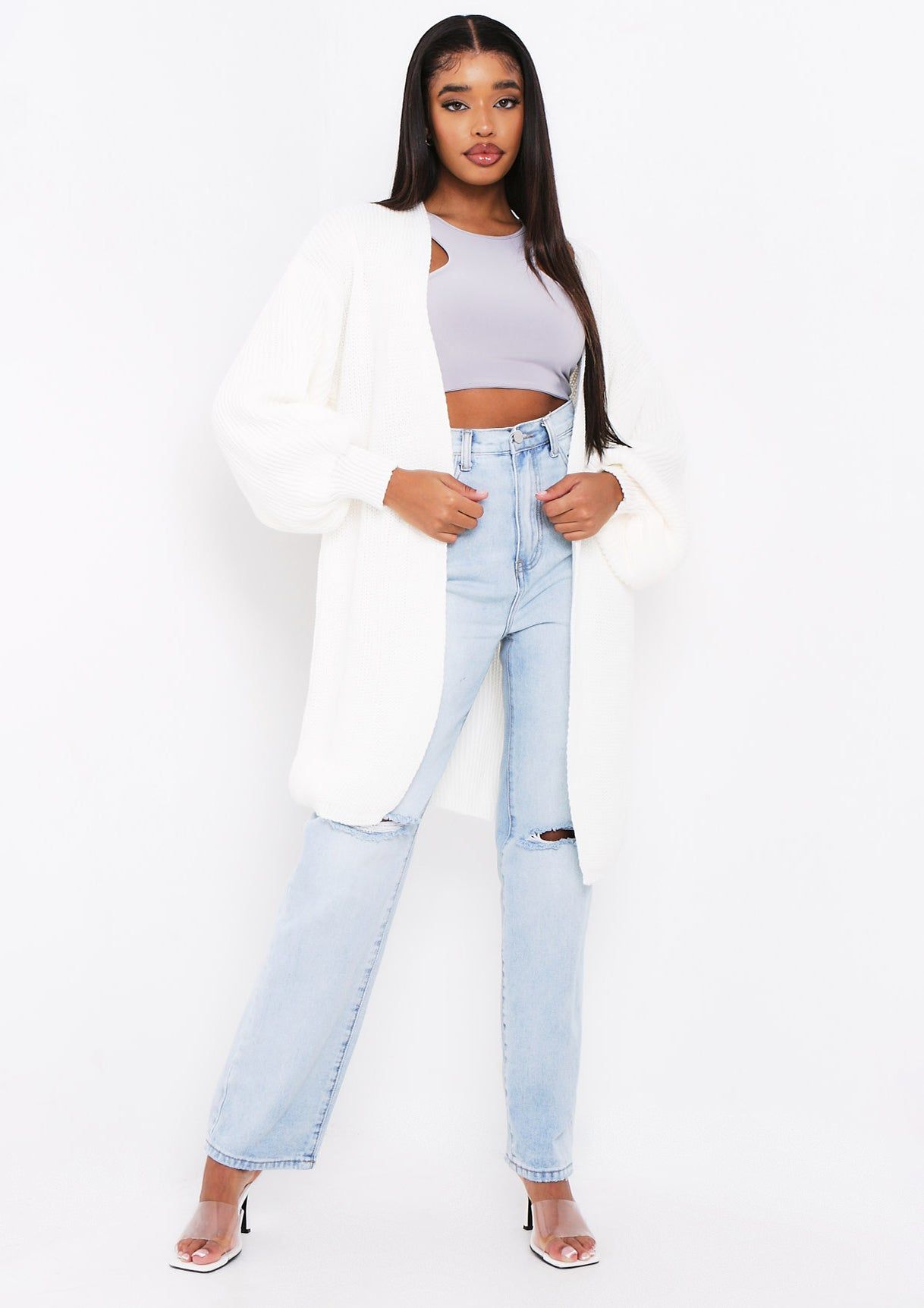 Jimena Cream Balloon Sleeve Knitted Cardigan sold by Missy Empire product image thumbnail 2