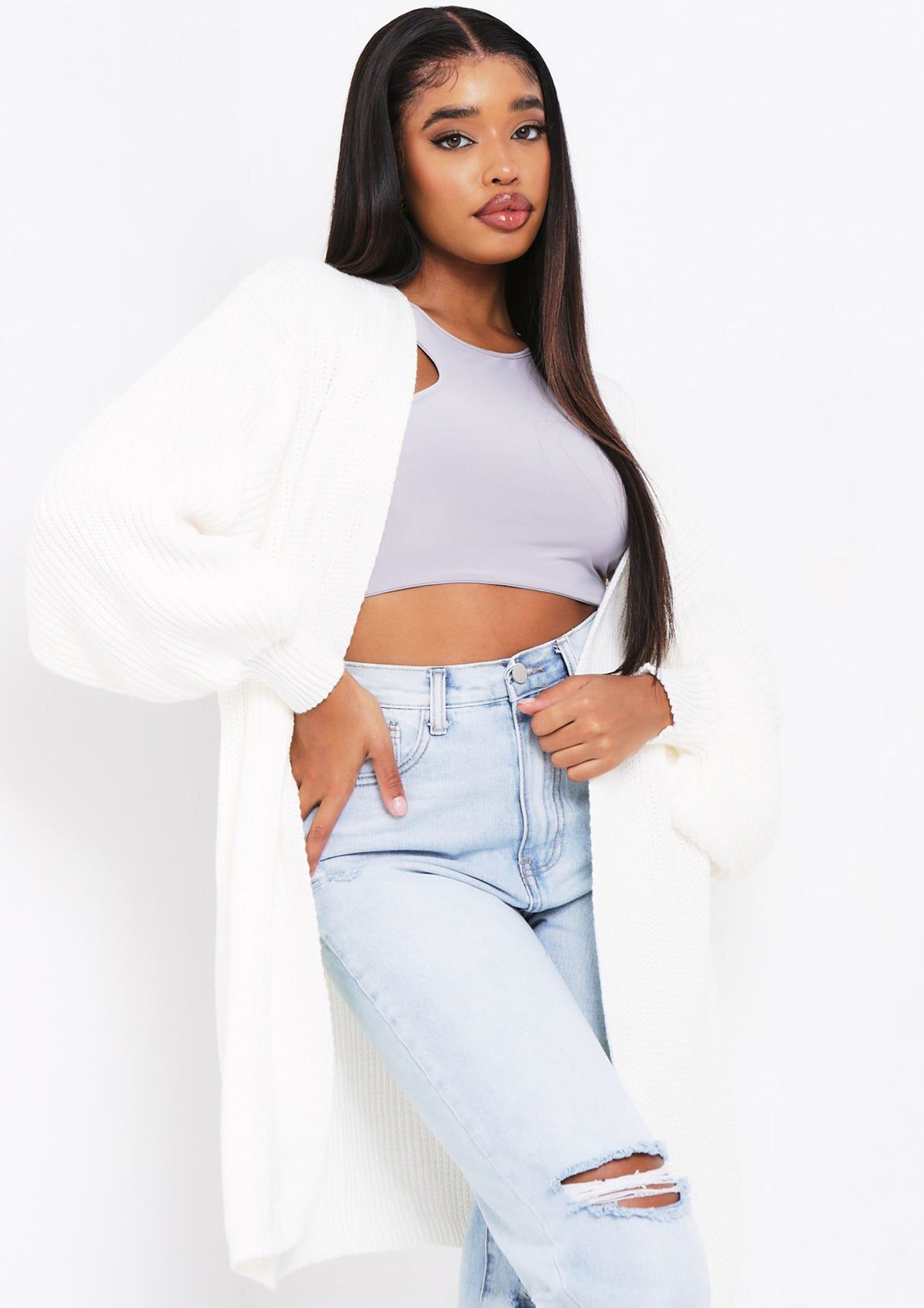 Jimena Cream Balloon Sleeve Knitted Cardigan sold by Missy Empire product image thumbnail 3