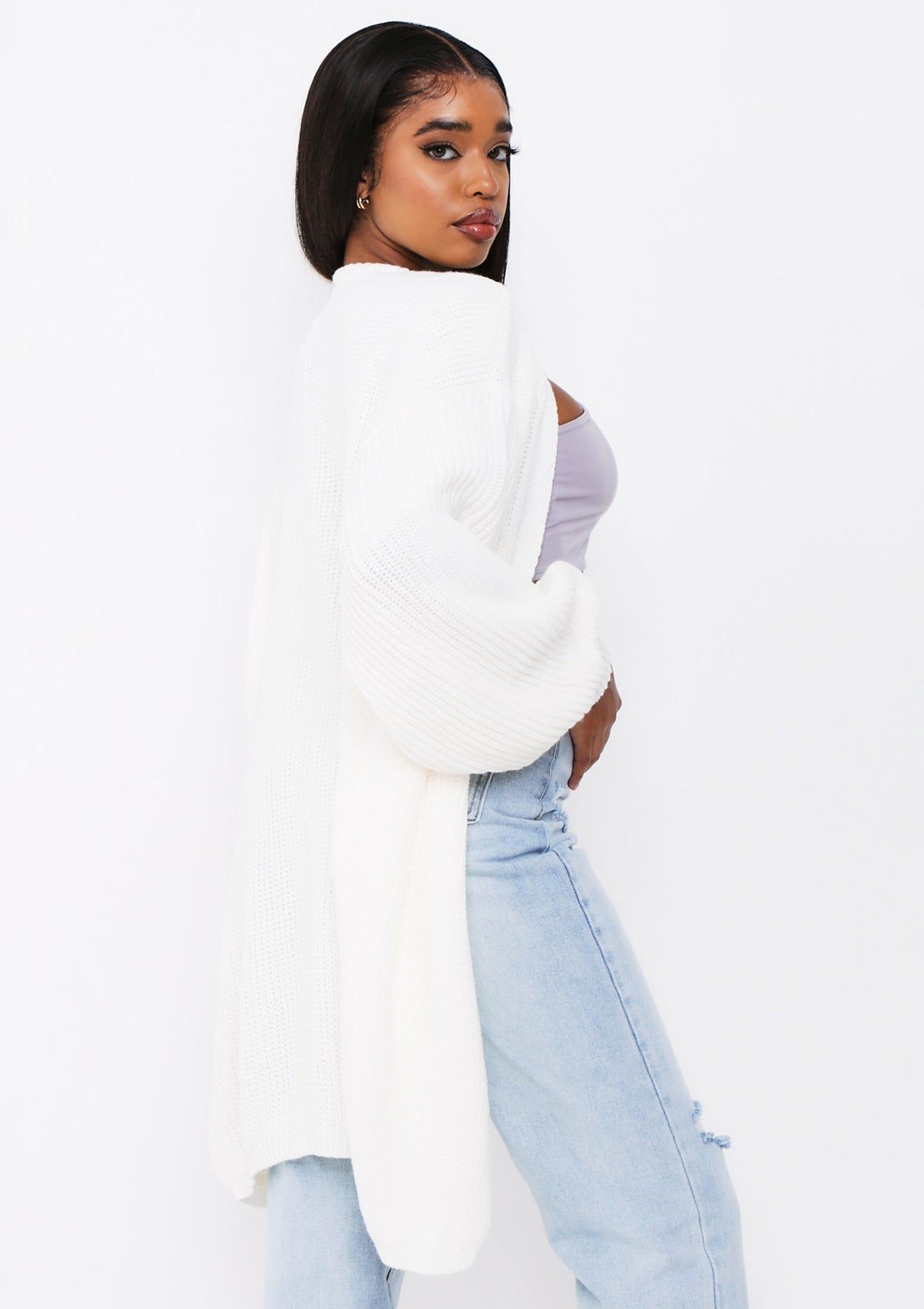 Jimena Cream Balloon Sleeve Knitted Cardigan sold by Missy Empire