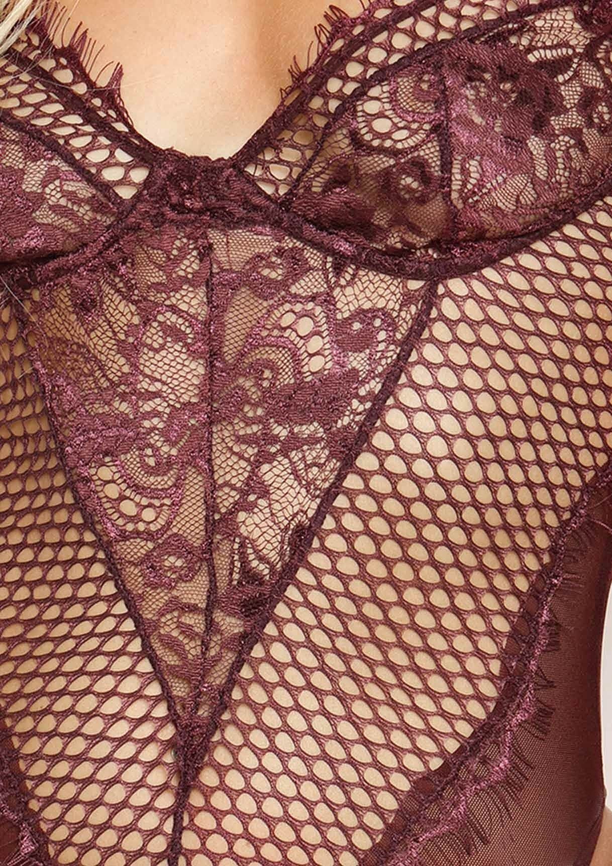 Zoe Purple Lace Mesh Bodysuit sold by Missy Empire product image thumbnail 3