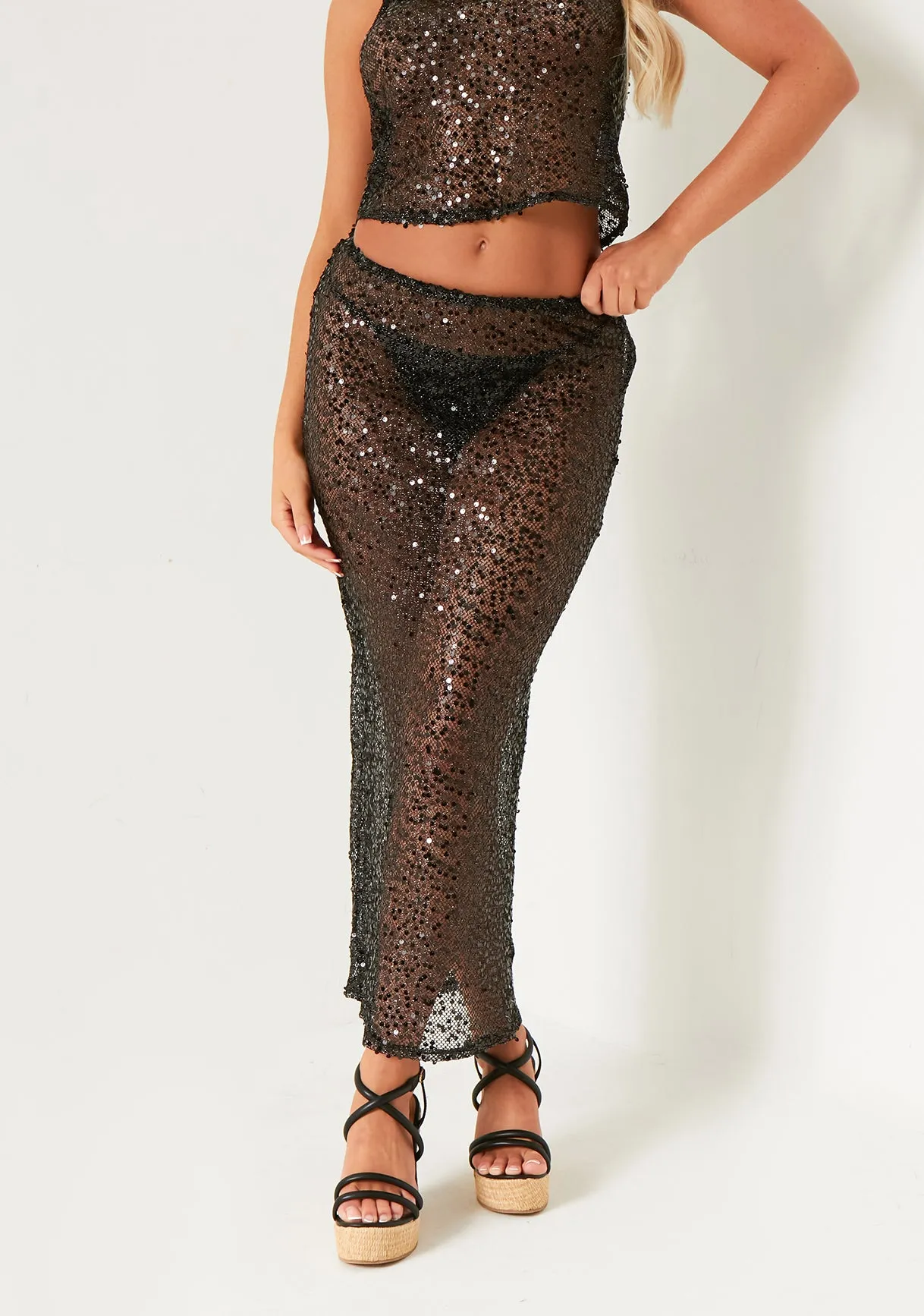 Harper Black Sequin Maxi Skirt sold by Missy Empire product image thumbnail 2