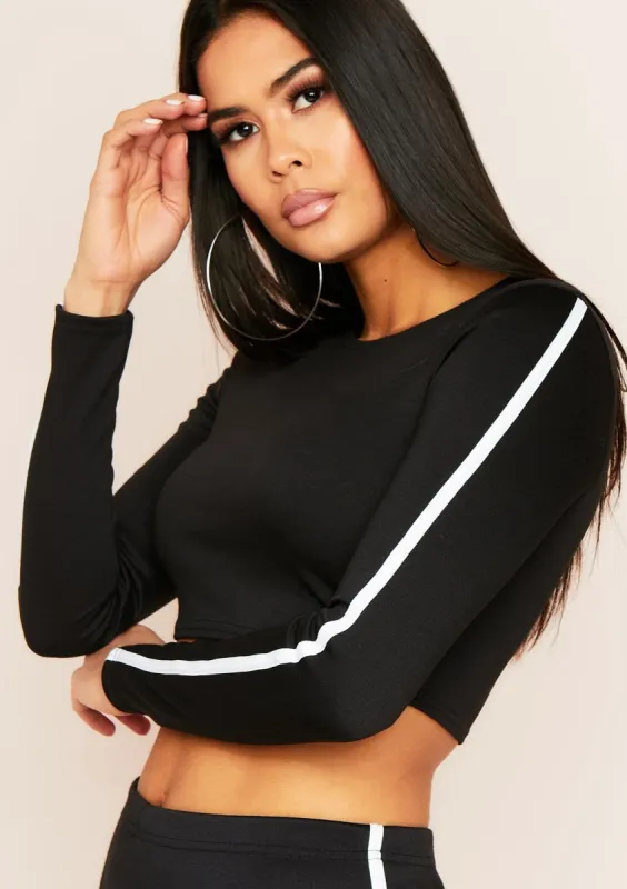 Holly Black Contrast Stripe Crop Top sold by Missy Empire