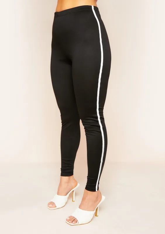 Ellie Black Contrast Stripe Leggings made by Missy Empire