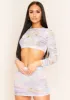 Estafana Blue Renaissance Print Long Sleeve Mesh Crop Top sold by Missy Empire