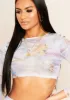 Estafana Blue Renaissance Print Long Sleeve Mesh Crop Top sold by Missy Empire