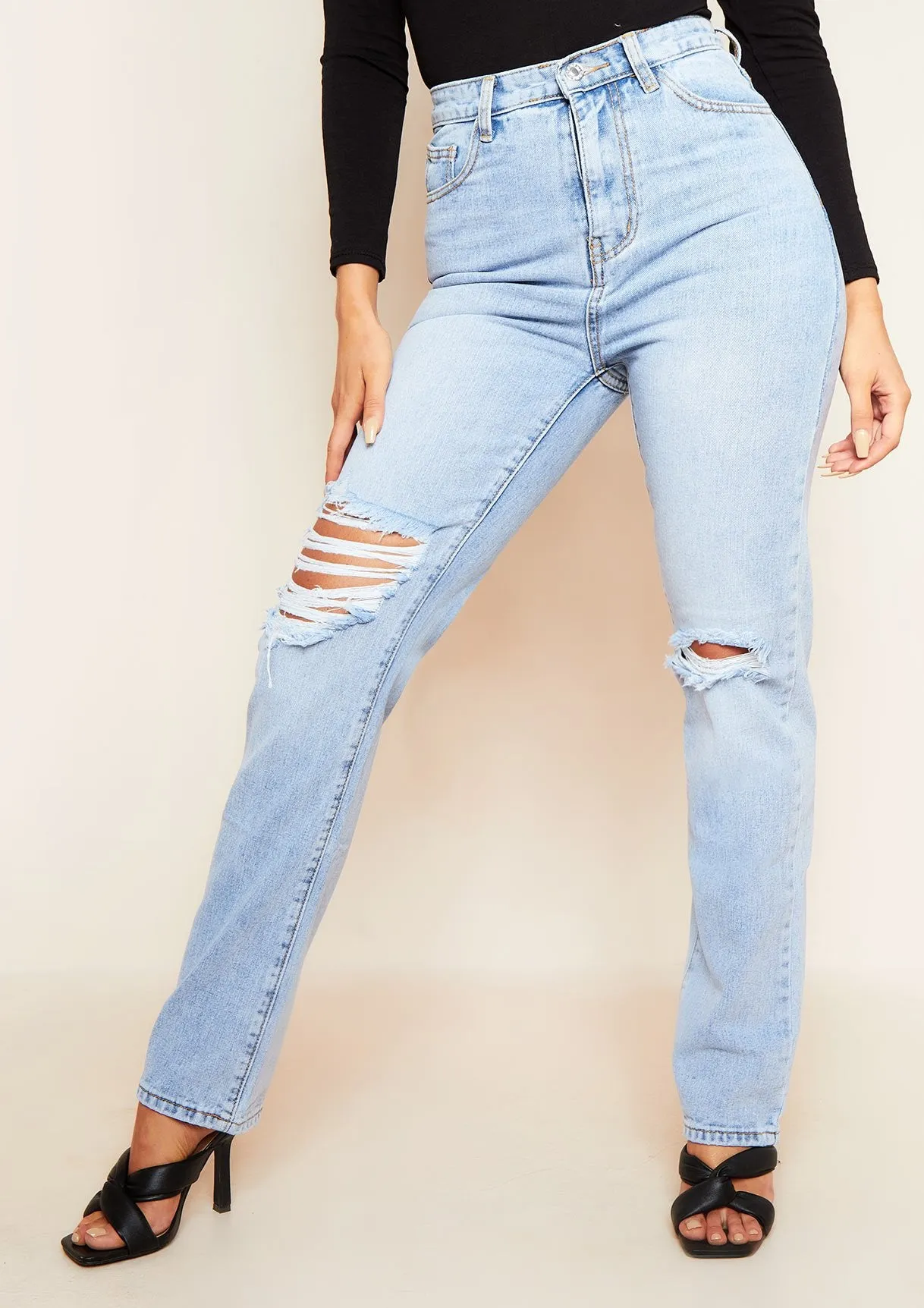 London Light Wash Ripped Jeans sold by Missy Empire