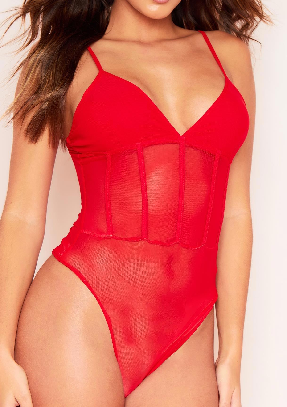 Jada Red Mesh Binded Bodysuit sold by Missy Empire product image thumbnail 4