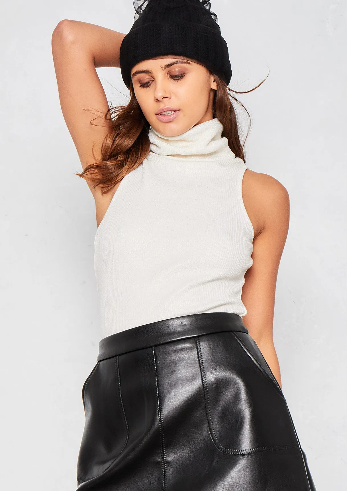 Haleigh Cream Knit Glitter Ribbed Turtle Neck Jumper sold by Missy Empire product image thumbnail 4