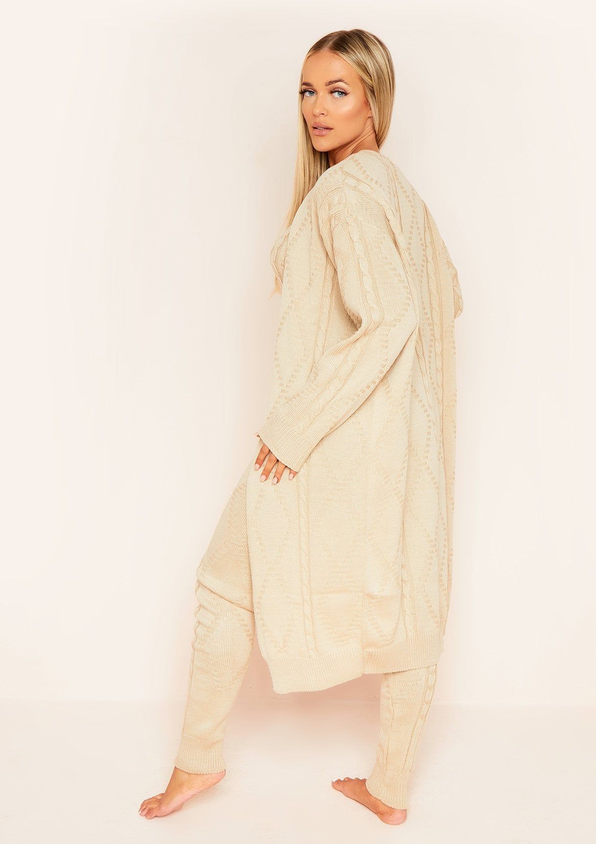 Rocha Beige Cable Knitted Long Oversized Cardigan sold by Missy Empire product image thumbnail 4