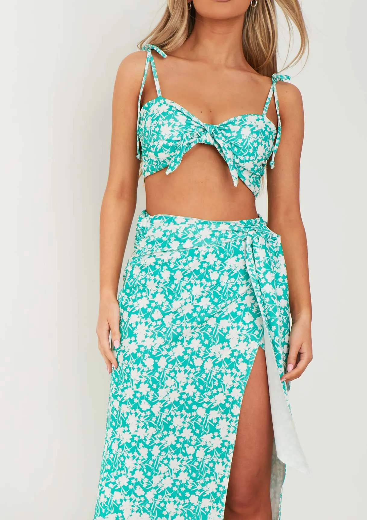 Frankie Teal Green Floral Printed Wrap Around Maxi Skirt sold by Missy Empire product image thumbnail 5