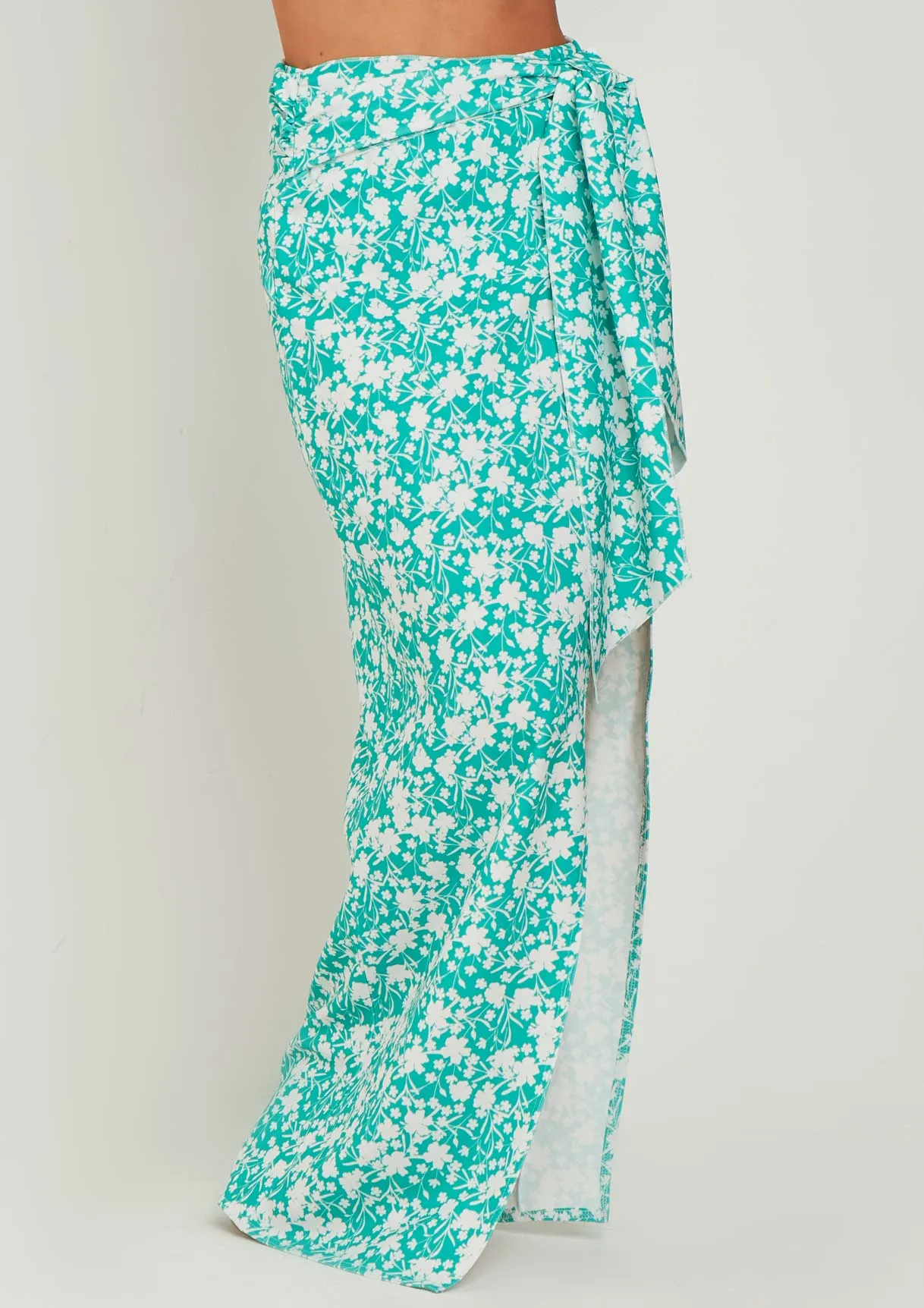 Frankie Teal Green Floral Printed Wrap Around Maxi Skirt sold by Missy Empire product image thumbnail 2