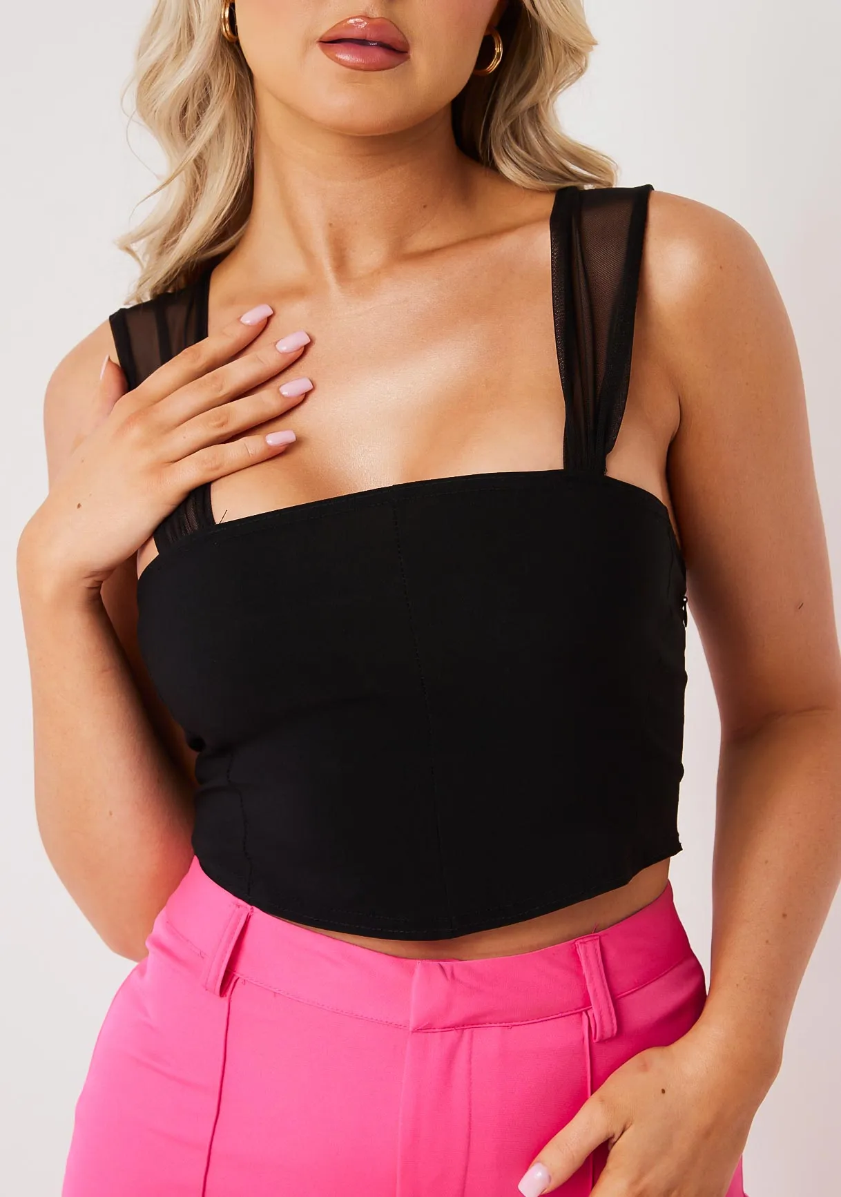 Kiana Black Mesh Sleeve Corset Top sold by Missy Empire product image thumbnail 2