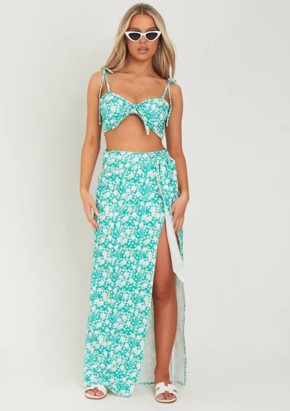 Frankie Teal Green Floral Printed Wrap Around Maxi Skirt sold by Missy Empire