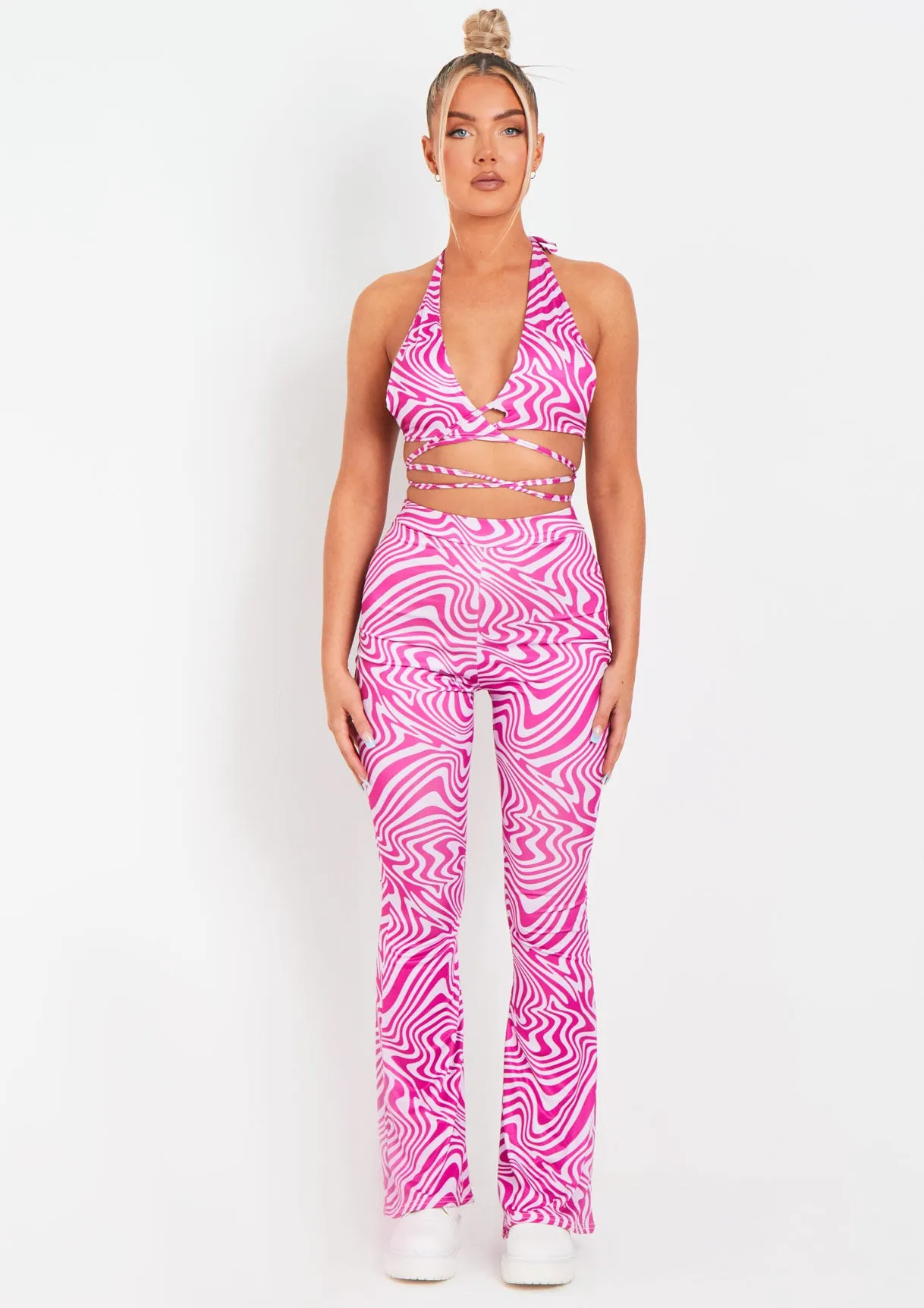Odette Purple Swirl Print Flared Trousers sold by Missy Empire product image thumbnail 4